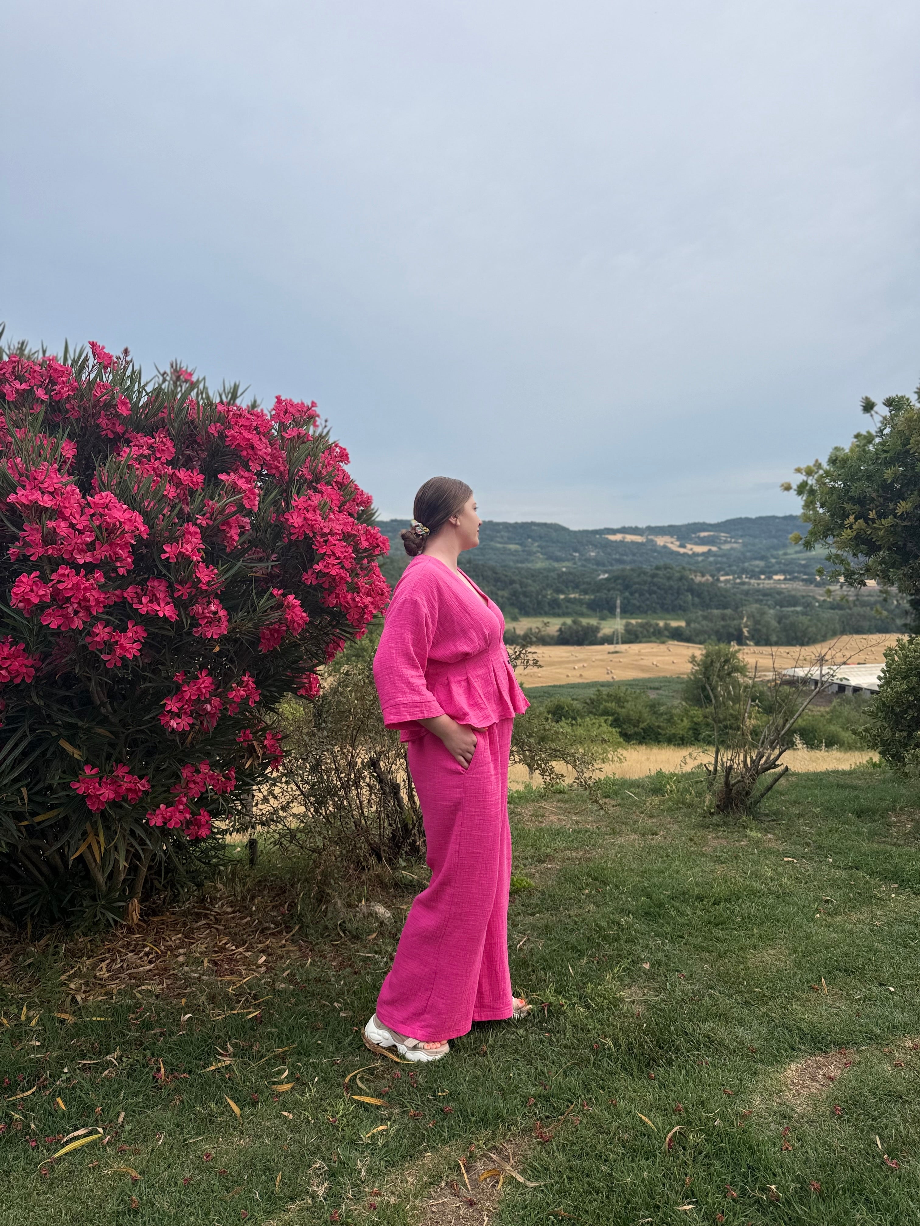 Compleu muselina fucsia - Bumbac Texturat ELESI