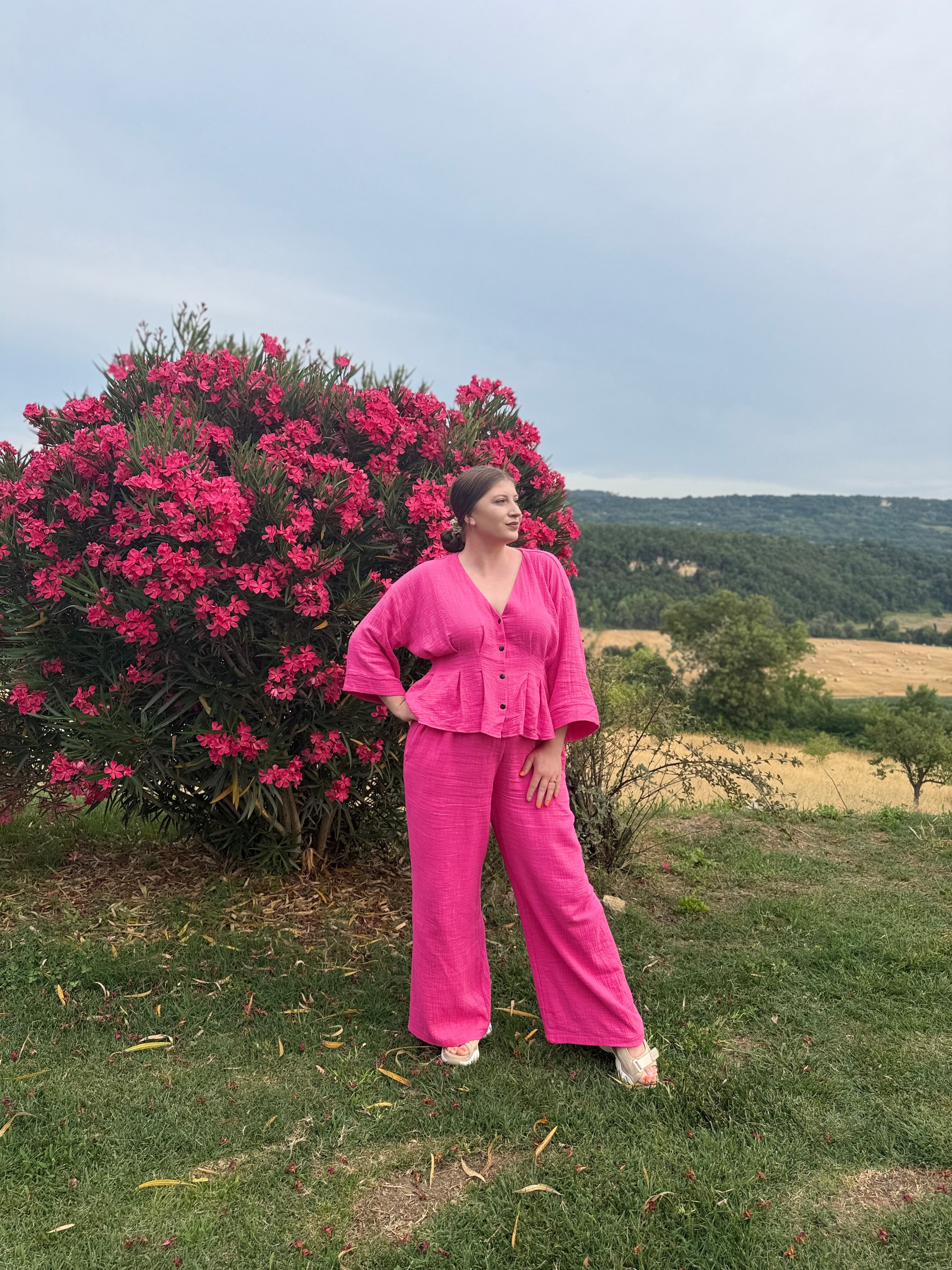 Compleu muselina fucsia - Bumbac Texturat ELESI