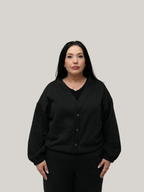 Compleu Negru Tricot Bumbac, Confortabil & Calduros