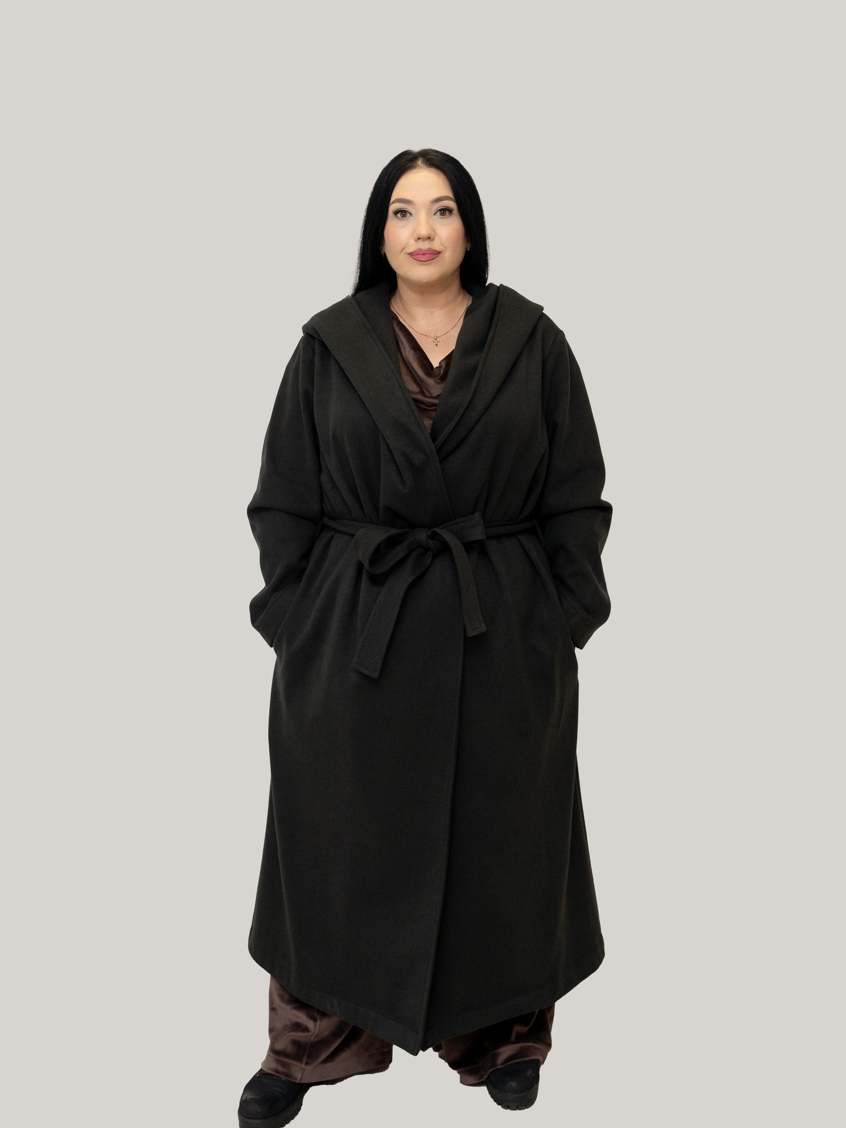 Palton din Stofa Culoarea Antracit, Confortabil & Calduros