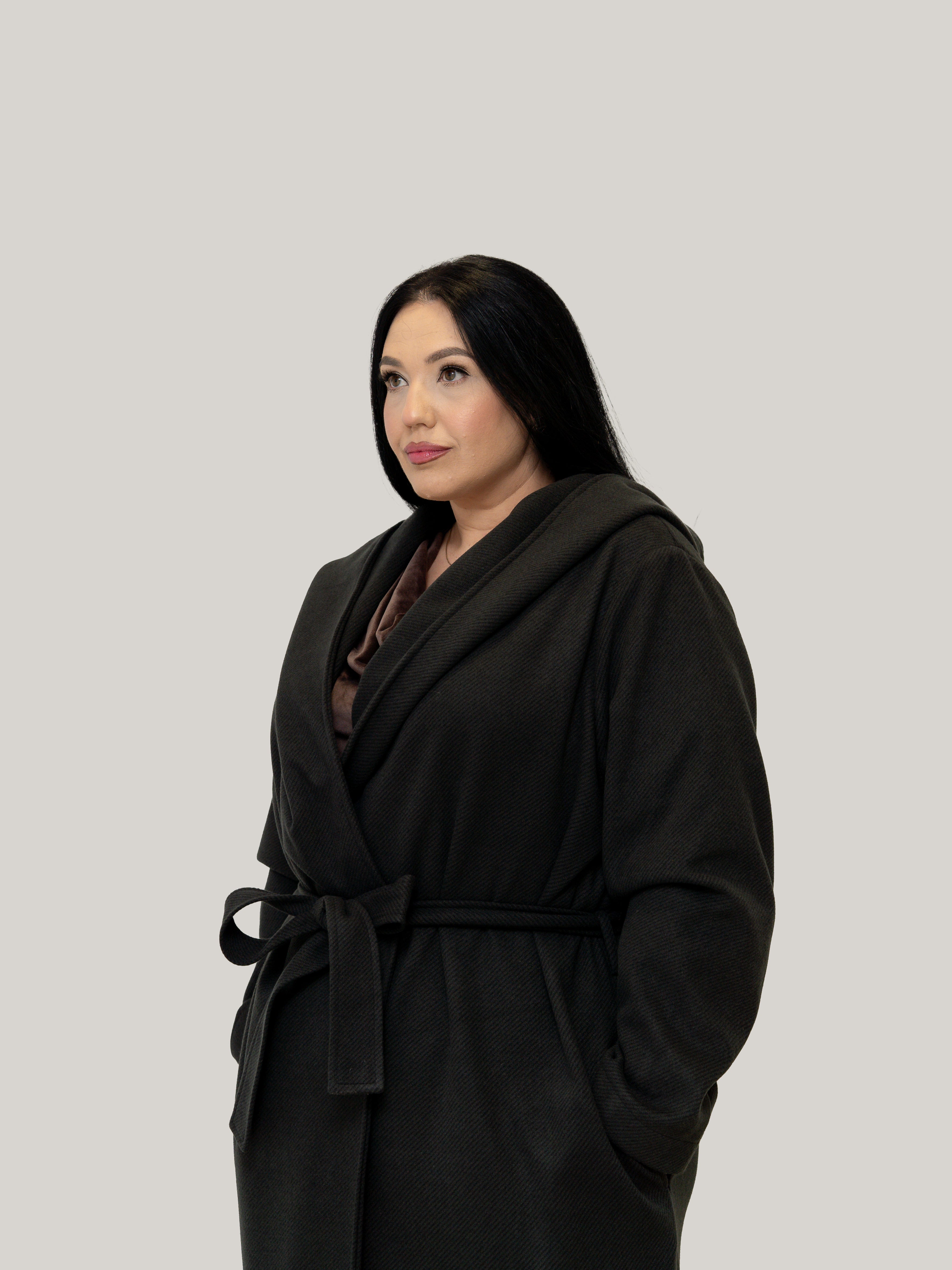 Palton din Stofa Culoarea Antracit, Confortabil & Calduros