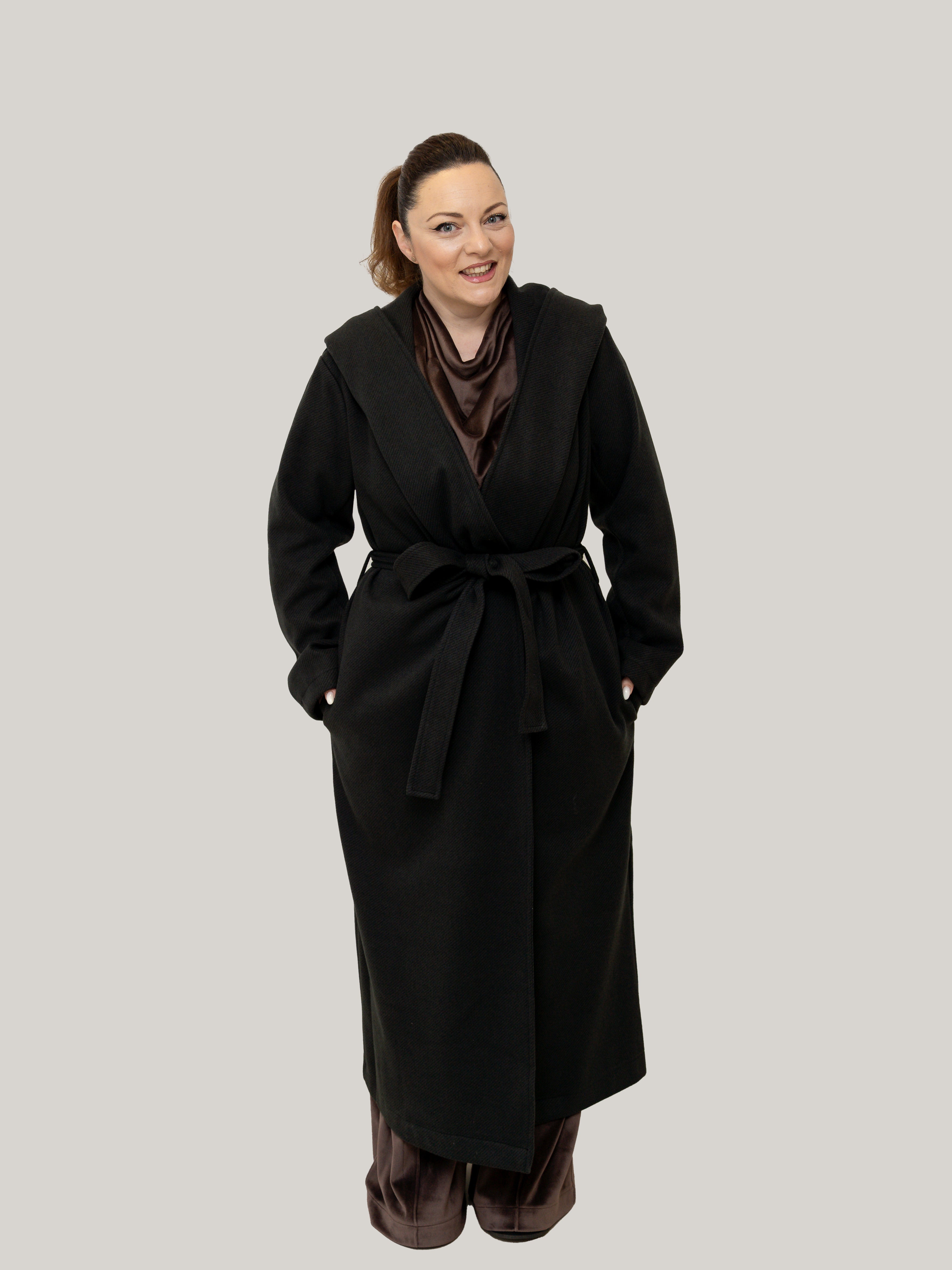 Palton din Stofa Culoarea Antracit, Confortabil & Calduros