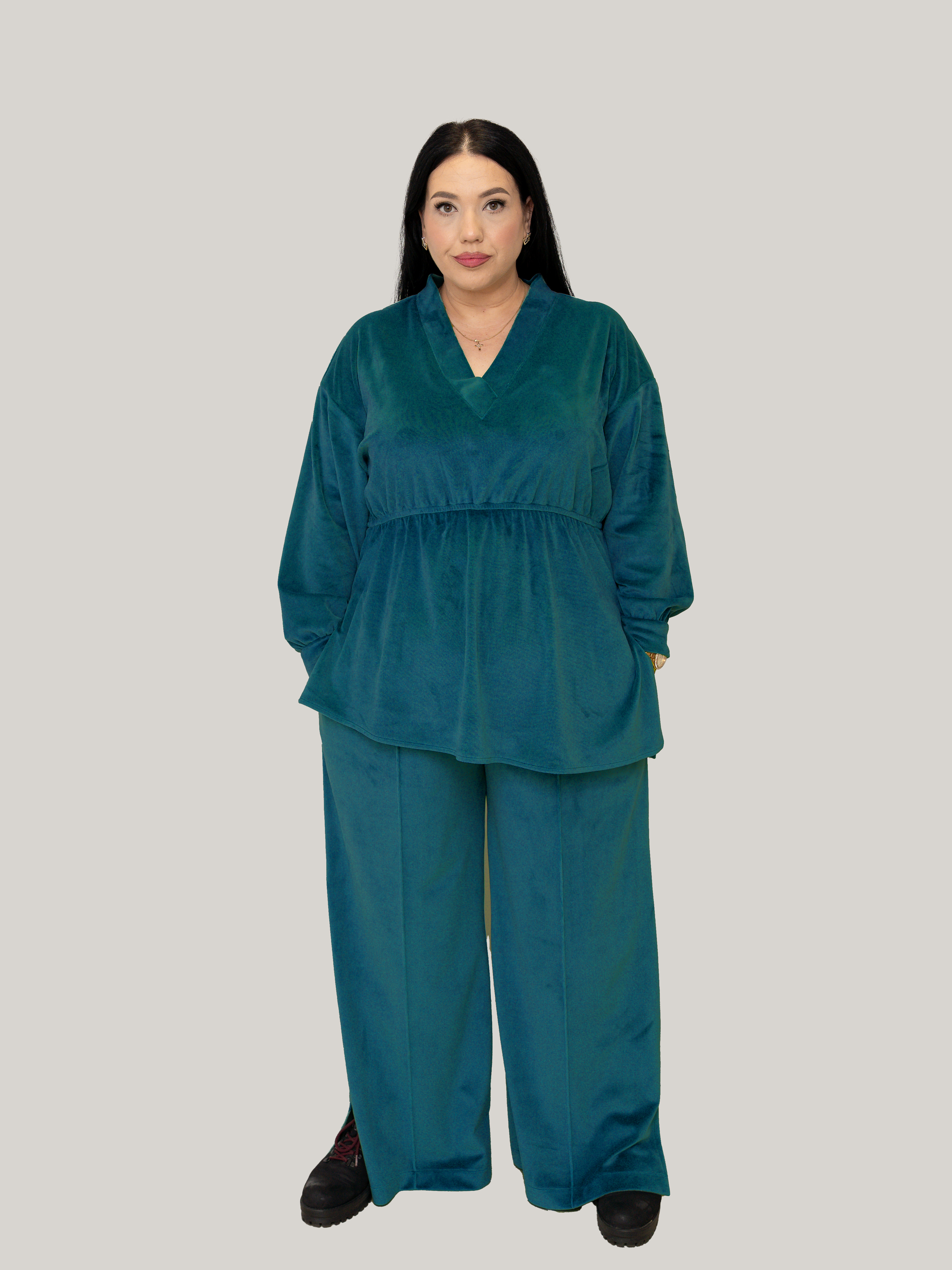 Compleu catifea cu elastic in talie Turqoise