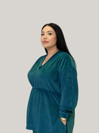 Compleu catifea cu elastic in talie Turqoise