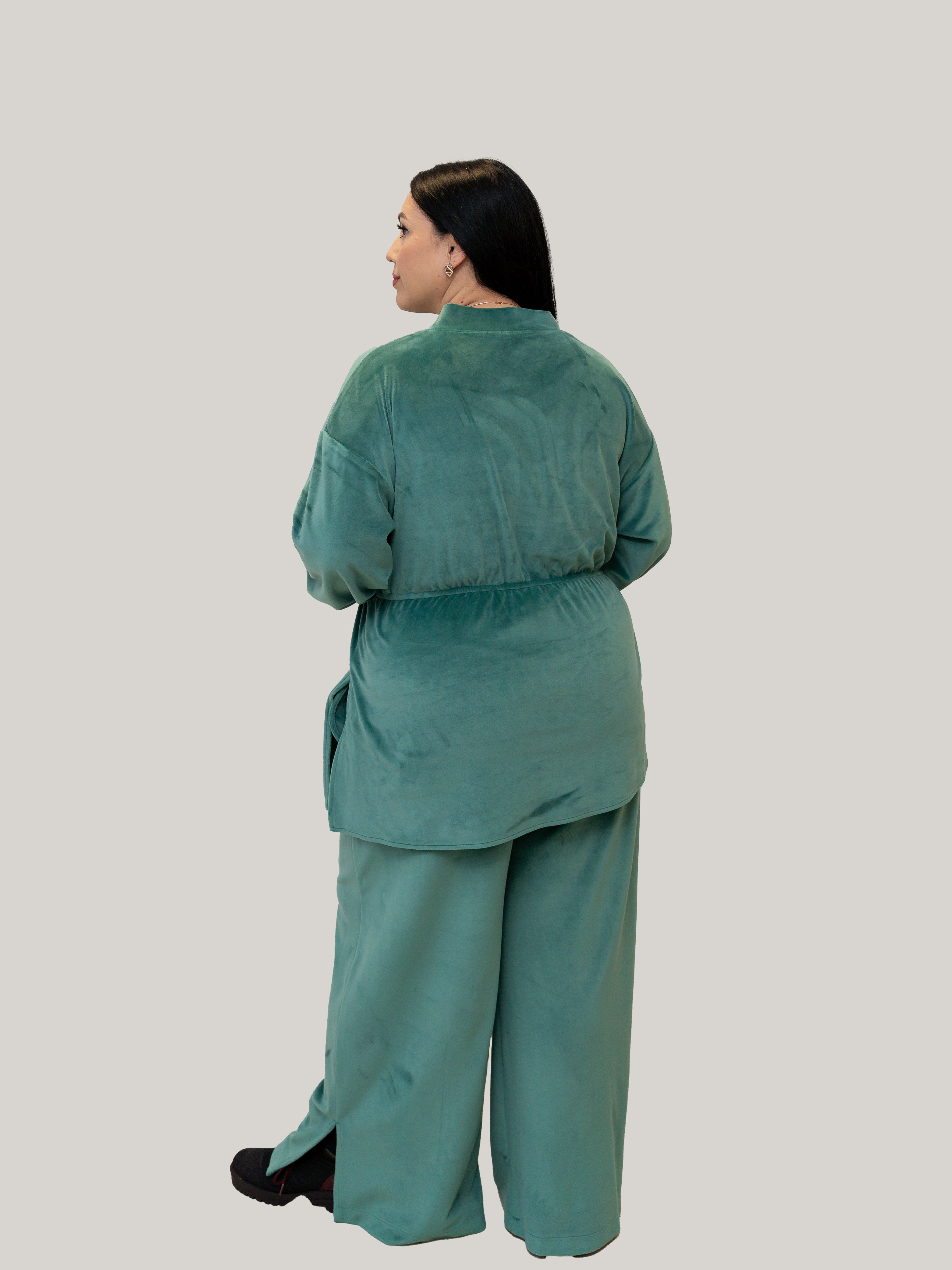 Compleu catifea cu elastic în talie verde