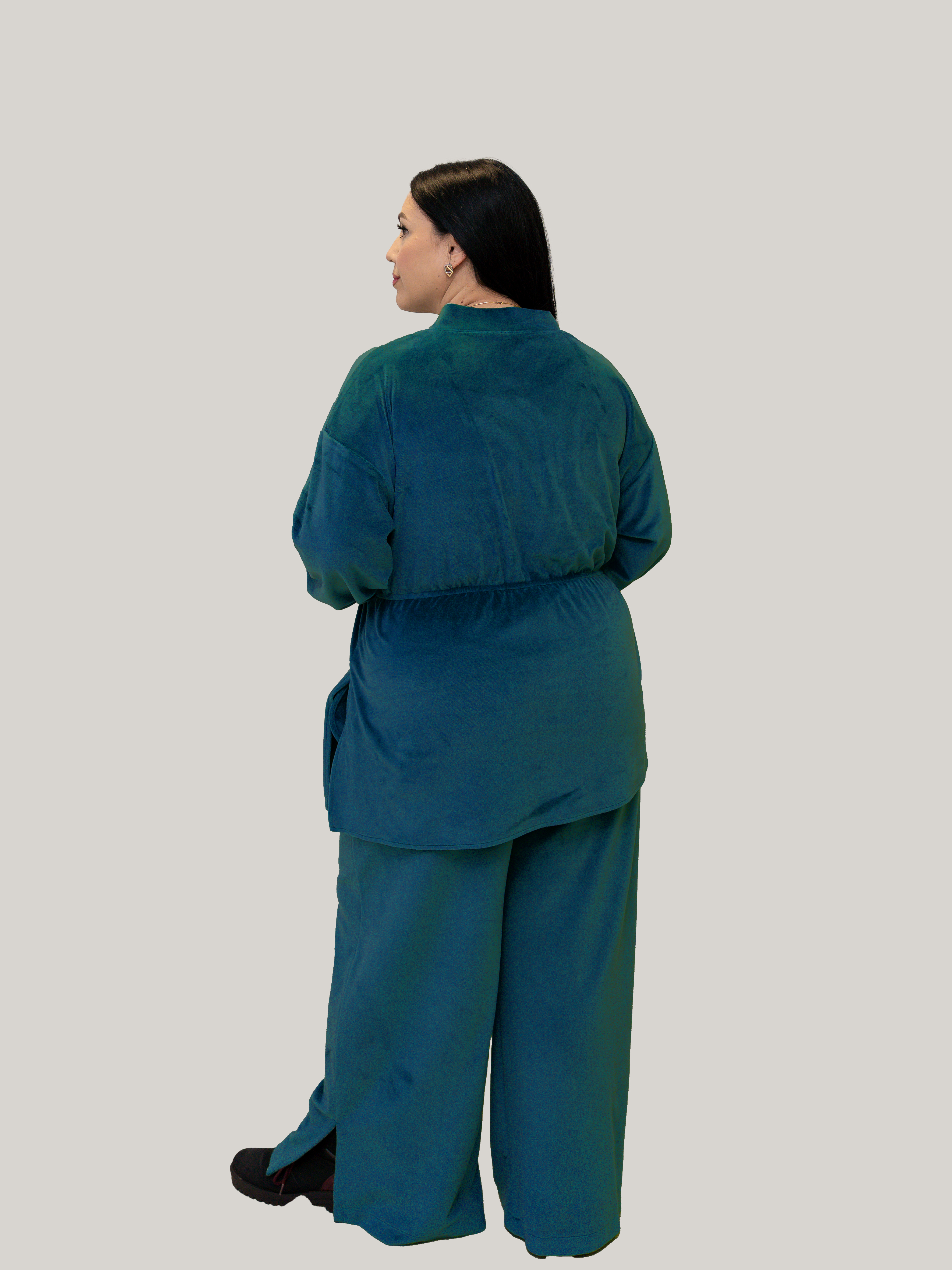 Compleu catifea cu elastic in talie Turqoise