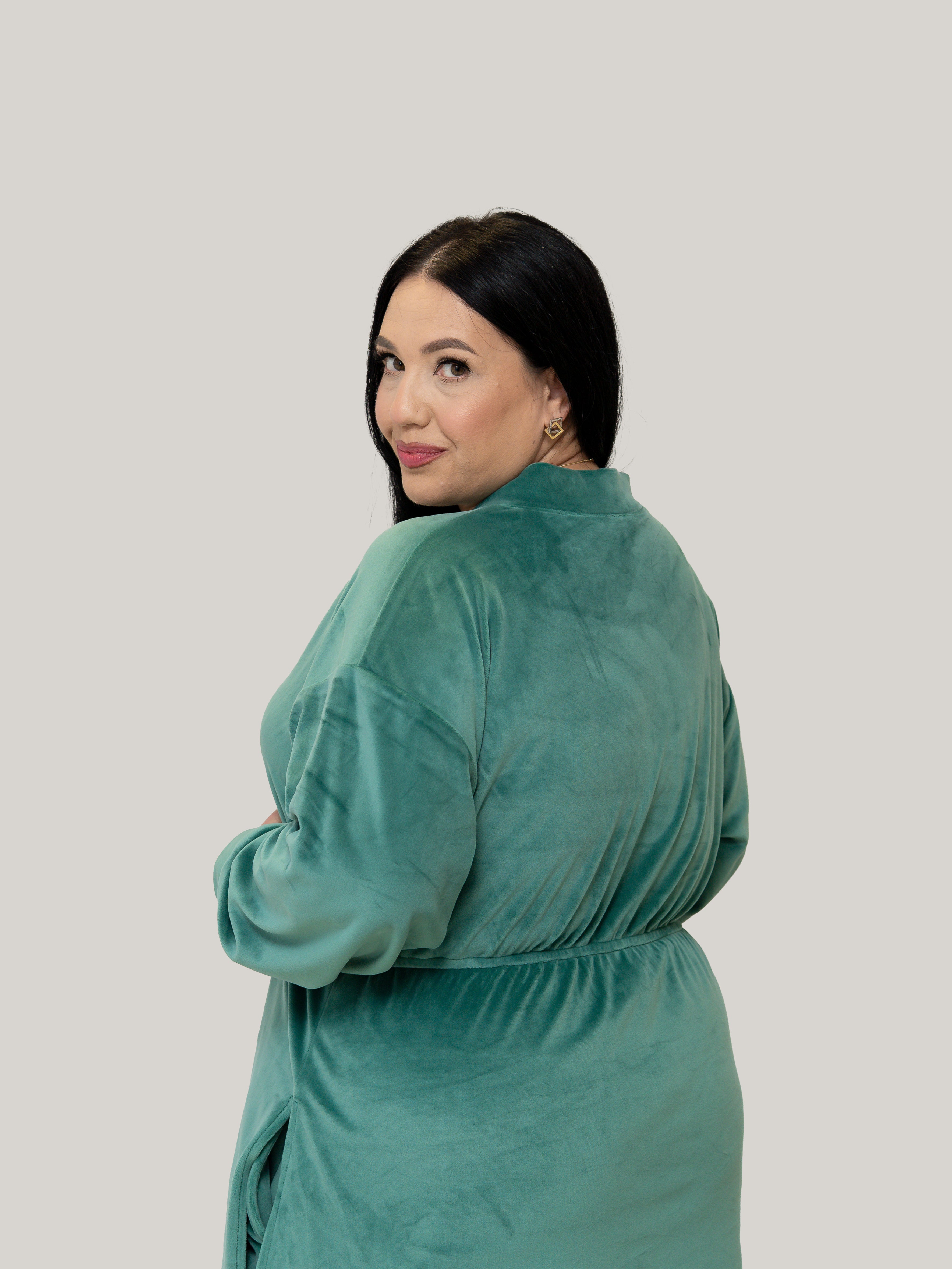 Compleu catifea cu elastic în talie verde