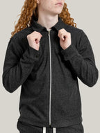 Compleu antracit casual, bluza cu fermoar și guler ,pantalon cu talie elastica si snur