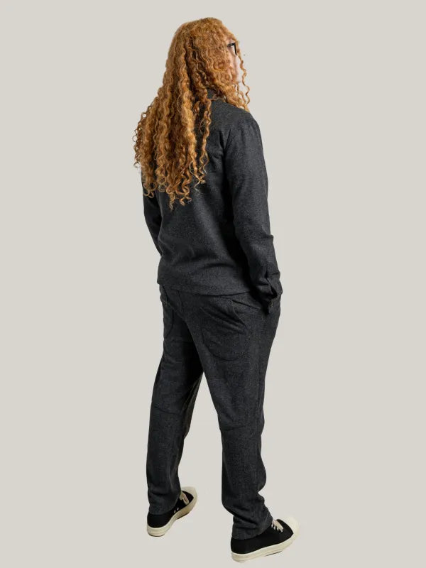 Compleu antracit casual, bluza cu fermoar și guler ,pantalon cu talie elastica si snur