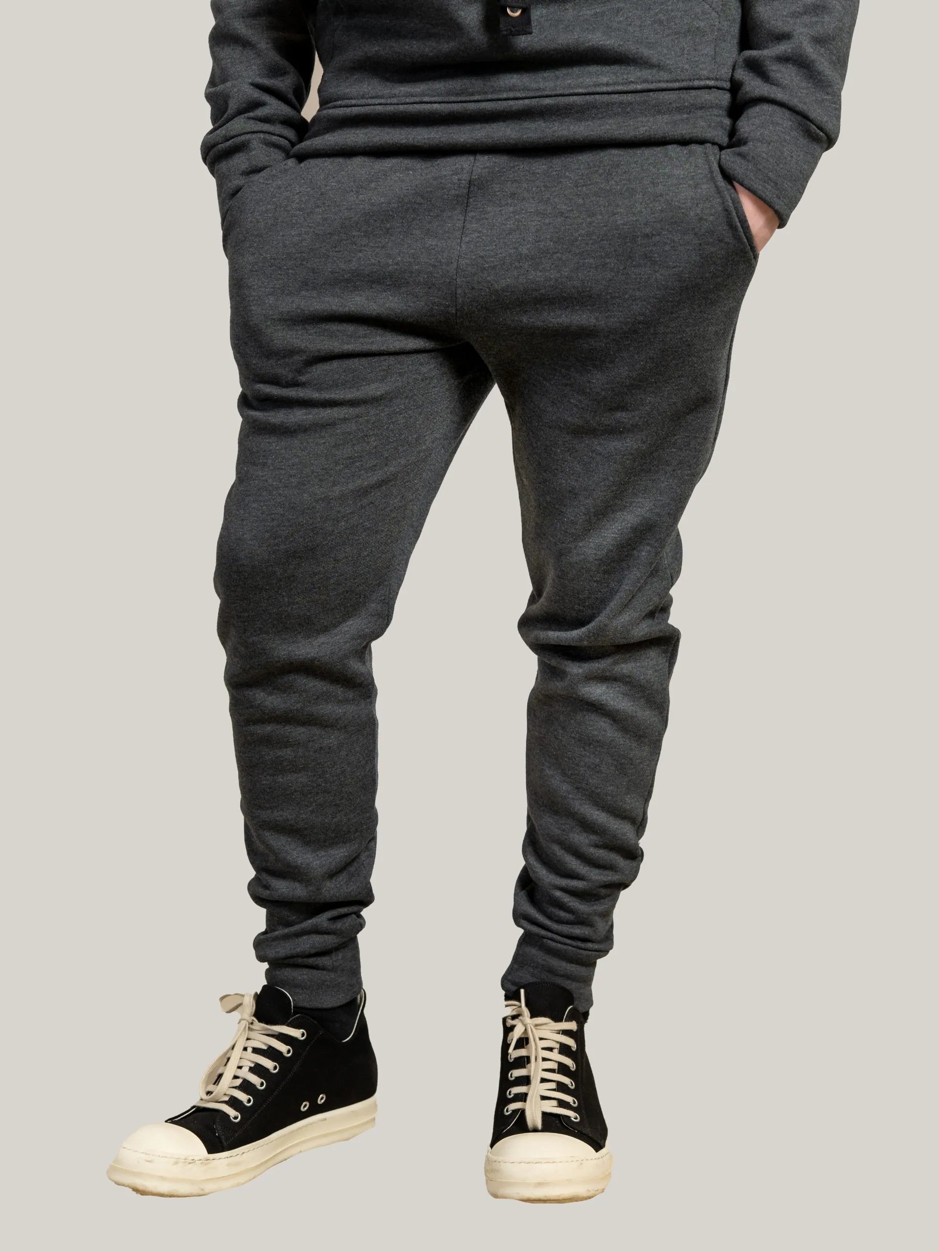 Compleu bumbac antracit sport, hanorac cu glugă și pantaloni cu talie elastica