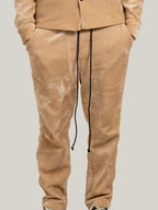 Pantaloni casual bej din material moale, cu talie elastică și șnur ELESI